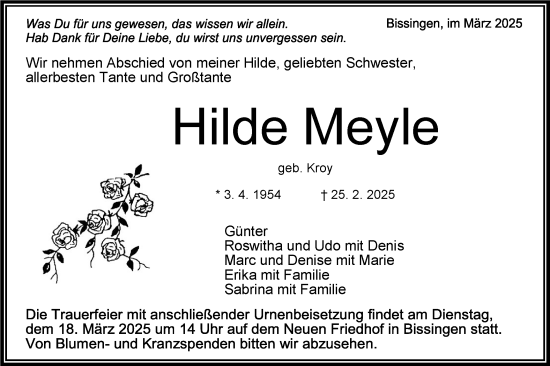 Traueranzeige von Hilde Meyle von Bietigheimer Zeitung