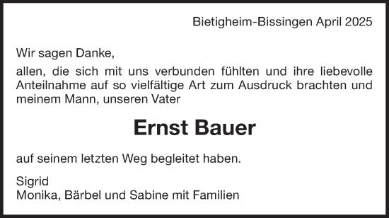 Traueranzeige von Ernst Bauer von Bietigheimer Zeitung
