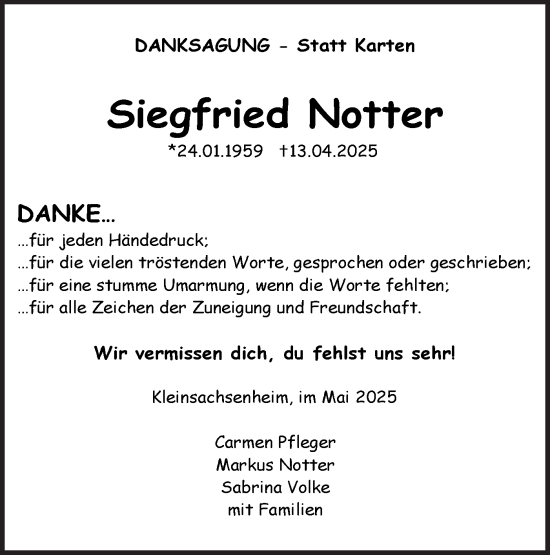 Traueranzeige von Siegfried Notter von Bietigheimer Zeitung