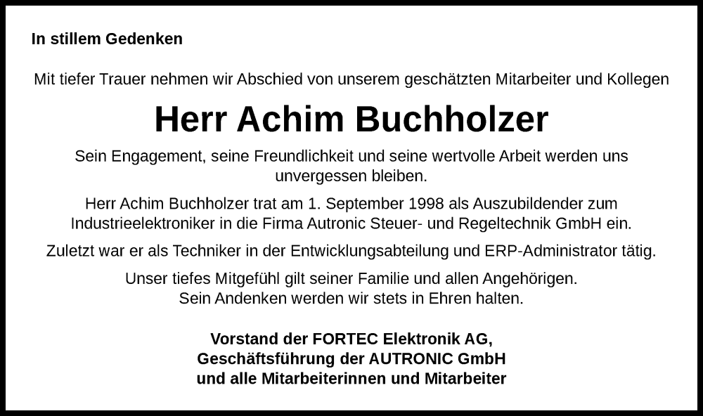  Traueranzeige für Achim Buchholzer vom 21.06.2025 aus Bietigheimer Zeitung