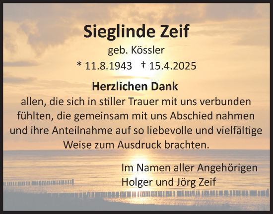 Traueranzeige von Sieglinde Zeif von Bietigheimer Zeitung