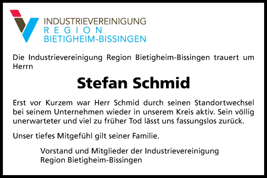 Traueranzeige von Stefan Schmid von Bietigheimer Zeitung