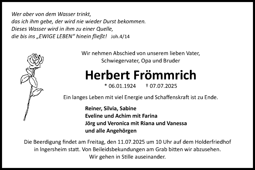  Traueranzeige für Herbert Frömmrich vom 10.07.2025 aus Bietigheimer Zeitung