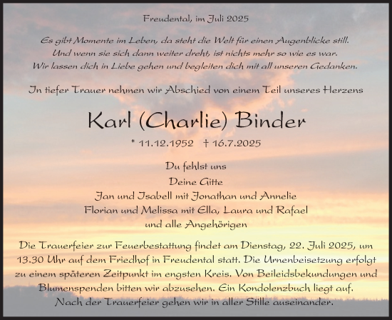 Traueranzeige von Karl Binder von Bietigheimer Zeitung