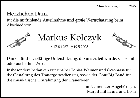 Traueranzeige von Markus Kolczyk von Bietigheimer Zeitung