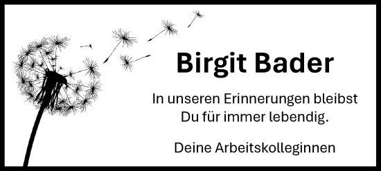 Traueranzeige von Birgit Bader von Bietigheimer Zeitung