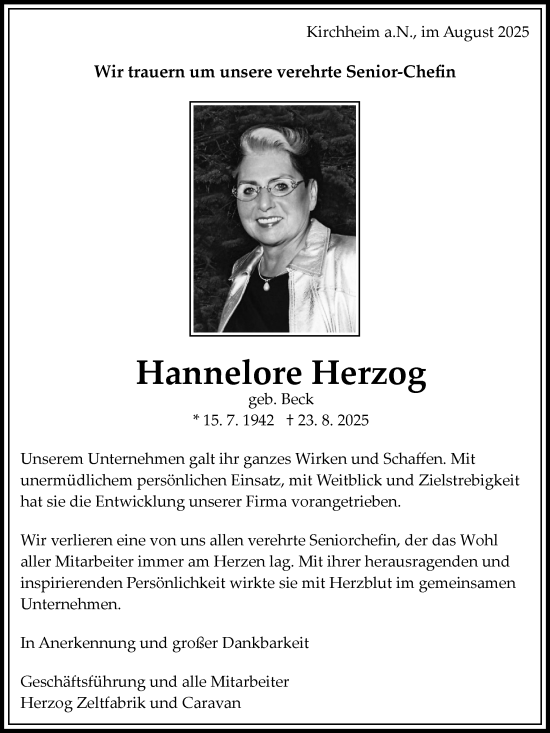 Traueranzeige von Hannelore Herzog von Bietigheimer Zeitung