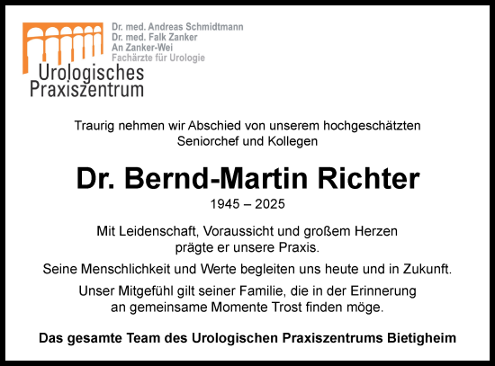 Traueranzeige von Bernd-Martin Richter von Bietigheimer Zeitung