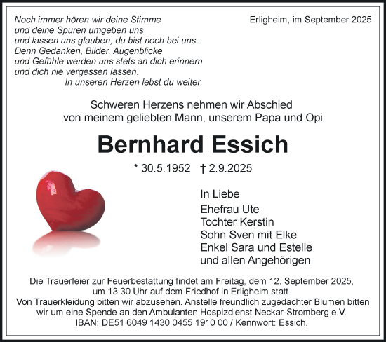 Traueranzeige von Bernhard Essich von Bietigheimer Zeitung