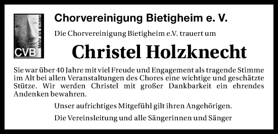 Traueranzeige von Christel Holzknecht von Bietigheimer Zeitung