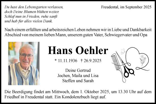 Traueranzeige von Hans Oehler von Bietigheimer Zeitung