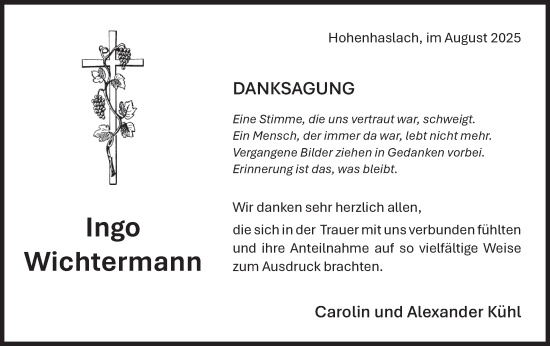 Traueranzeige von  Ingo  Wichtermann von Bietigheimer Zeitung