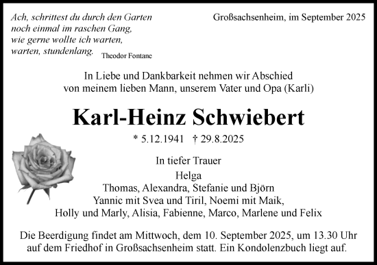 Traueranzeige von Karl-Heinz Schwiebert von Bietigheimer Zeitung