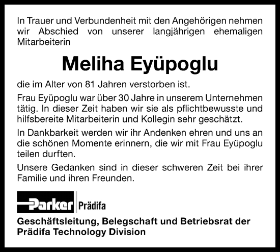 Traueranzeige von Meliha Eyüpoglu von Bietigheimer Zeitung