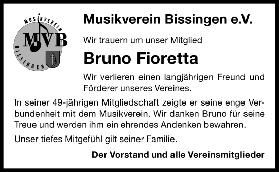 Traueranzeige von Bruno Fioretta von Bietigheimer Zeitung
