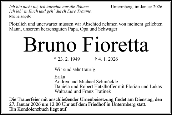 Traueranzeige von Bruno Fioretta von Bietigheimer Zeitung
