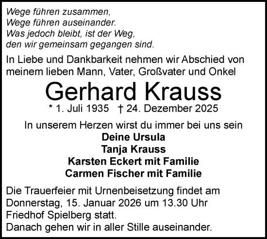 Traueranzeige von Gerhard Krauss von Bietigheimer Zeitung