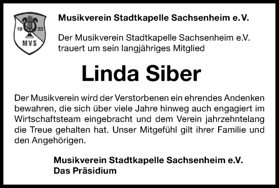 Traueranzeige von Linda Siber von Bietigheimer Zeitung