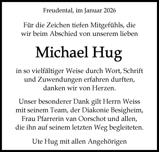 Traueranzeige von Michael Hug von Bietigheimer Zeitung