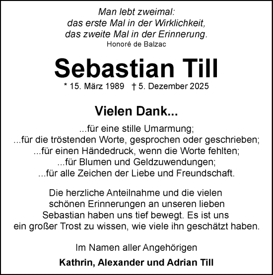 Traueranzeige von Sebastian Till von Bietigheimer Zeitung