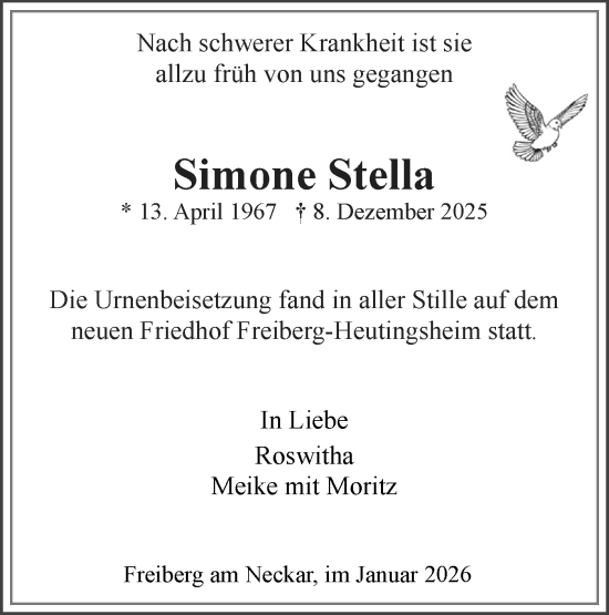 Traueranzeige von Simone Stella von Bietigheimer Zeitung