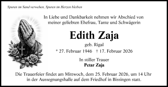 Traueranzeige von Edith Zaja von Bietigheimer Zeitung
