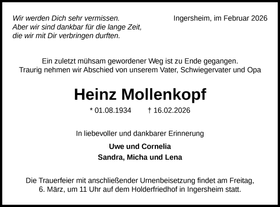 Traueranzeige von Heinz Mollenkopf von Bietigheimer Zeitung