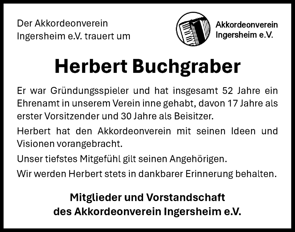  Traueranzeige für Herbert Buchgraber vom 03.02.2026 aus Bietigheimer Zeitung