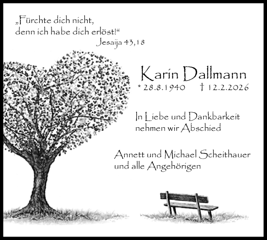 Traueranzeige von Karin Dallmann von Bietigheimer Zeitung